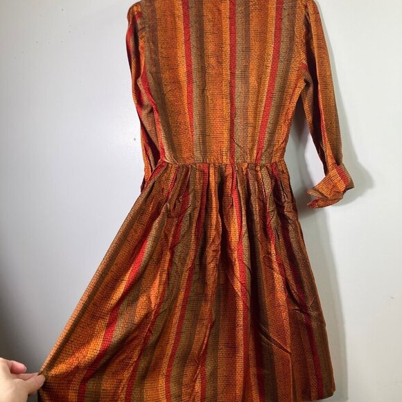 Womens Vintage Kerrybrooke 3/4 Sleeve Orange Brown Dress Button XS - Picture 3 of 8